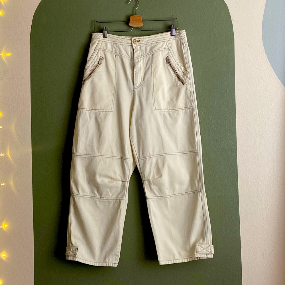 Free People Cream Colored High Waisted Boyfriend Jean